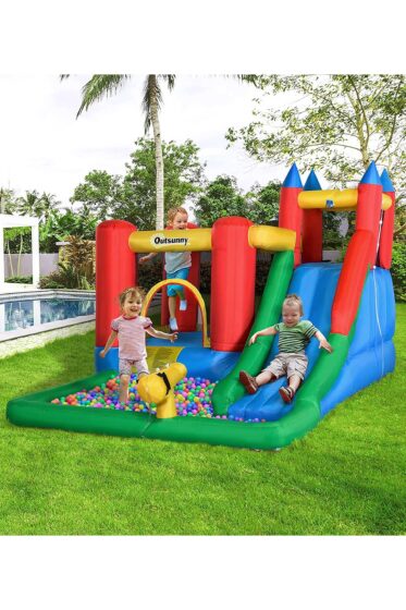 Outsunny 7ft Bouncy Castle with Slide and Ball Pool – Red ...